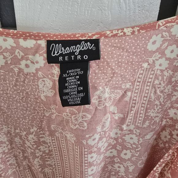 Wrangler Retro Floral Patchwork Hi-Low Ruffle Midi Dress XL Pink Western Rodeo - Picture 10 of 12